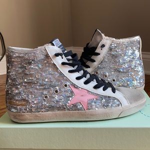 Golden Goose Mid Star Mixed Suede Glitter Sneakers